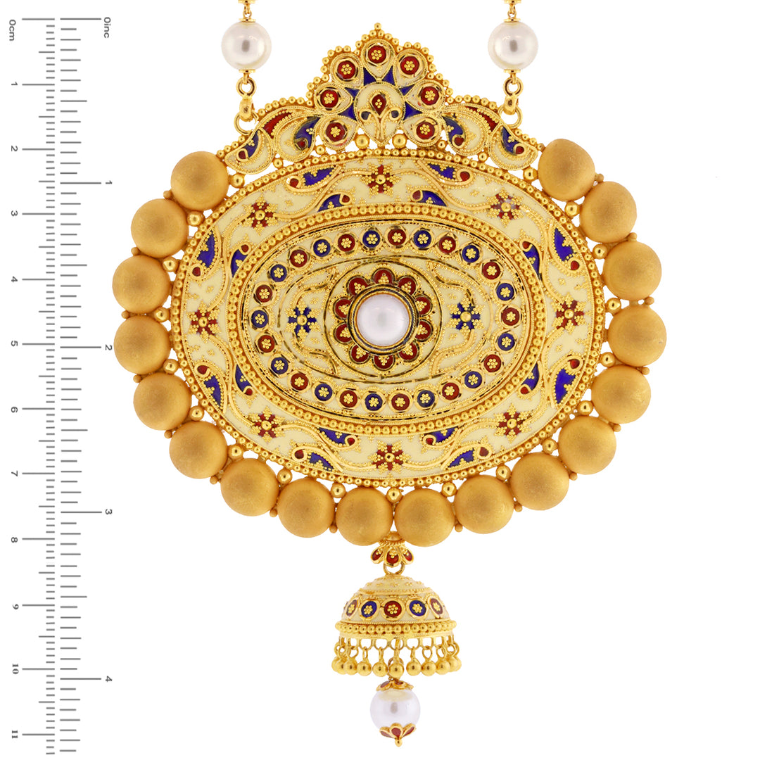 Mesmerizing Patta Haaram with Minakari & Pearls in 22K Gold