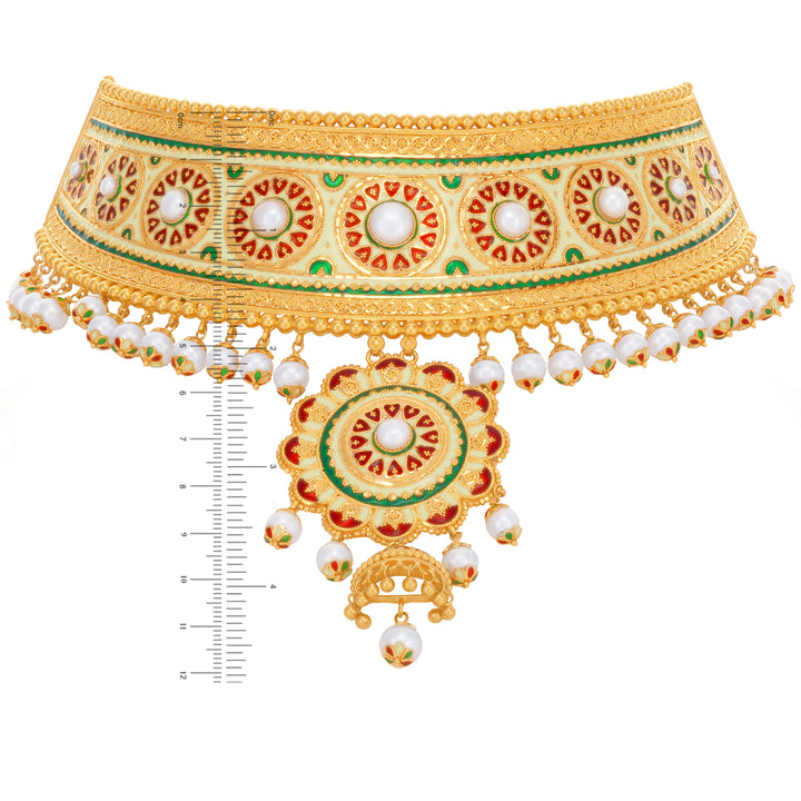 Endearing Minakari Choker Set With Pearl in 22K Gold