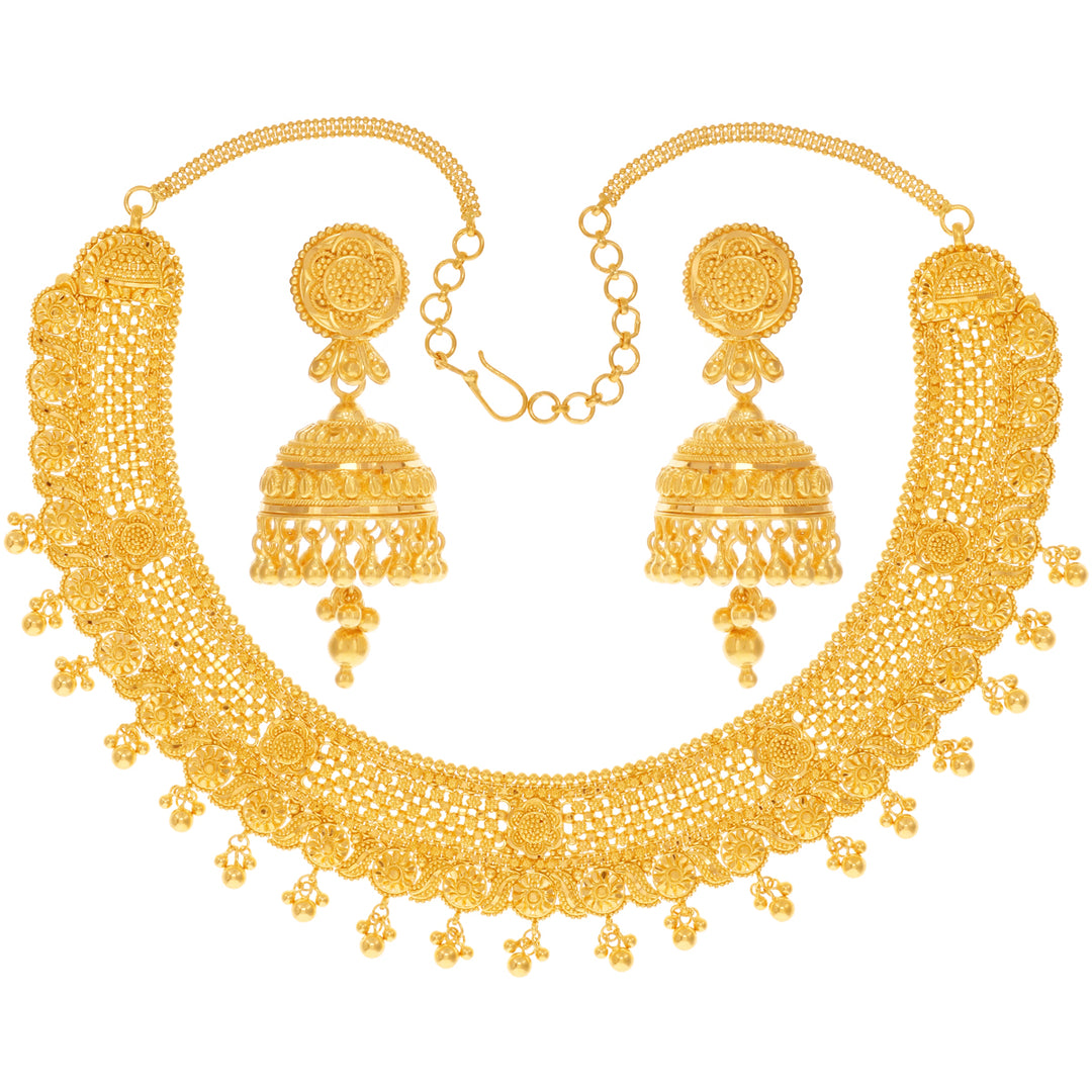 Mesmerizing Floral Necklace Set in 22K Gold