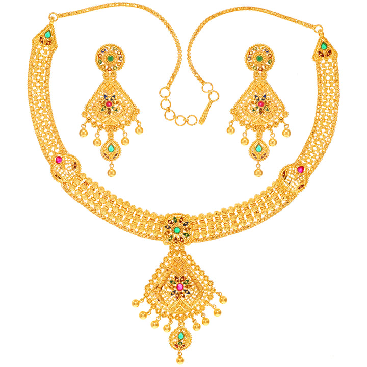 Gorgeous Minakari Necklace Set With CZ in 22K Gold