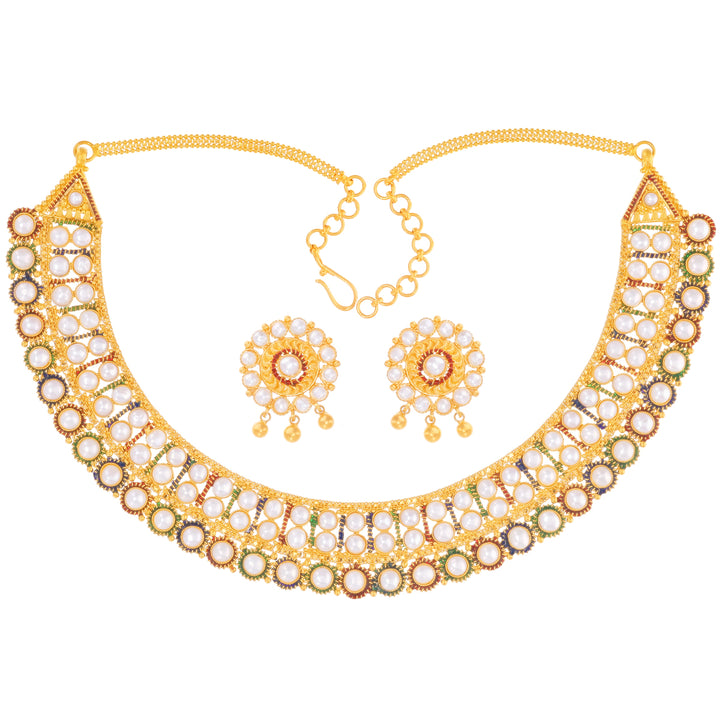Gorgeous Minakari Necklace Set With Pearl in 22K Gold