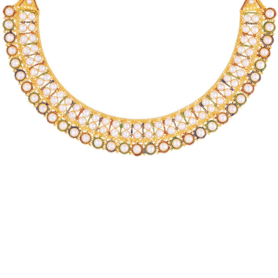 Gorgeous Minakari Necklace Set With Pearl in 22K Gold