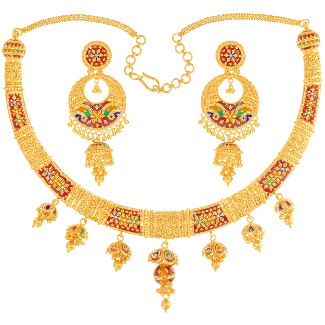 Artistic Minakari Hansli Necklace Set in 22K Gold