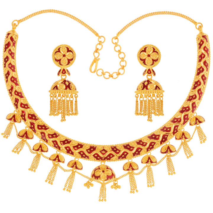 Enchanting Minakari Hansli Necklace Set in 22K Gold