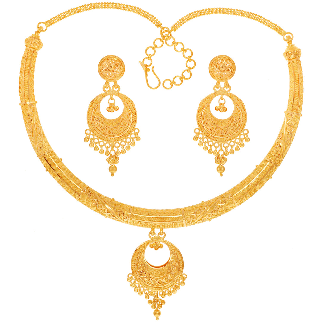 Reversible Three tone Hansli Necklace Set in 22K Gold