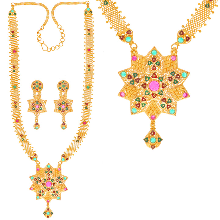 Artistic Minakari Patta Haarm With Gemstones in 22K Gold