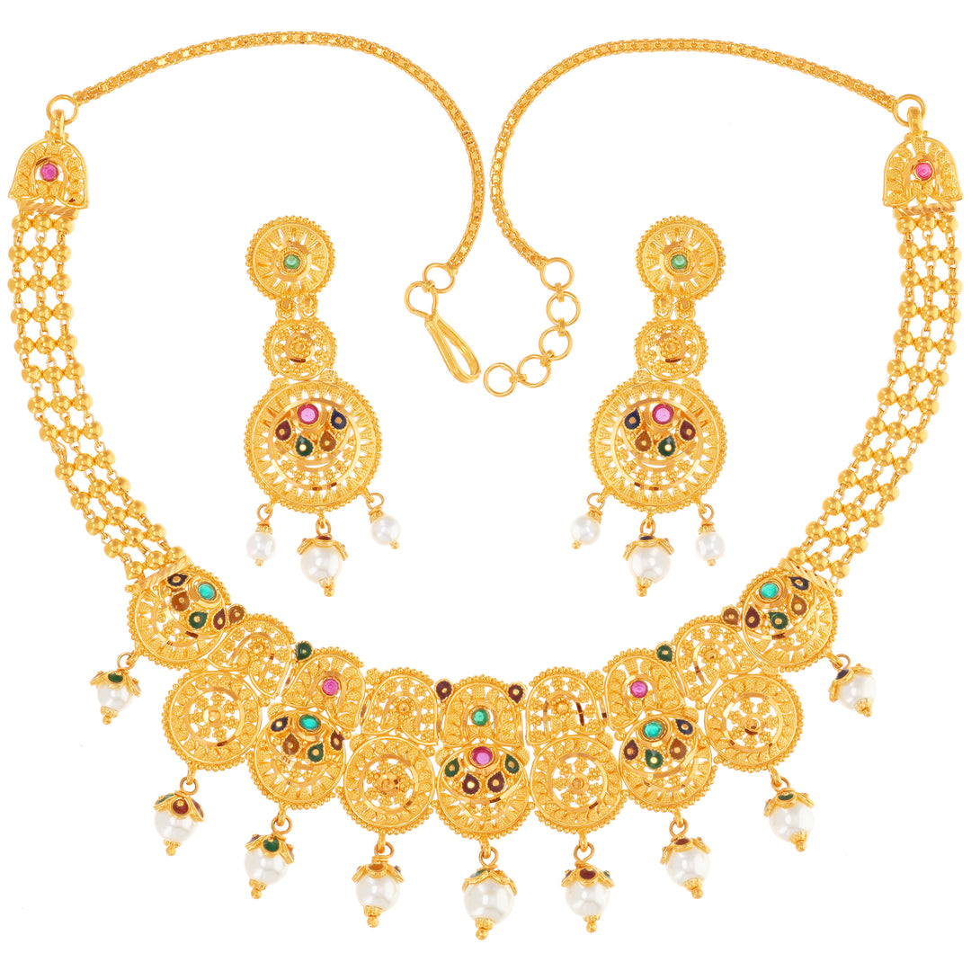 Artistic Minakari Necklace Set With Gemstones in 22K Gold