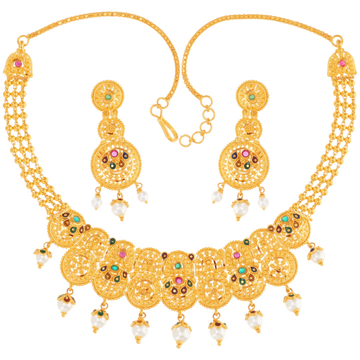 Artistic Minakari Necklace Set With Gemstones in 22K Gold