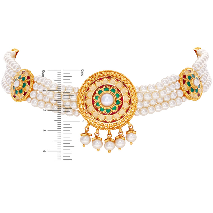 Exquisite Minakari Choker Set With Pearl in 22K Gold