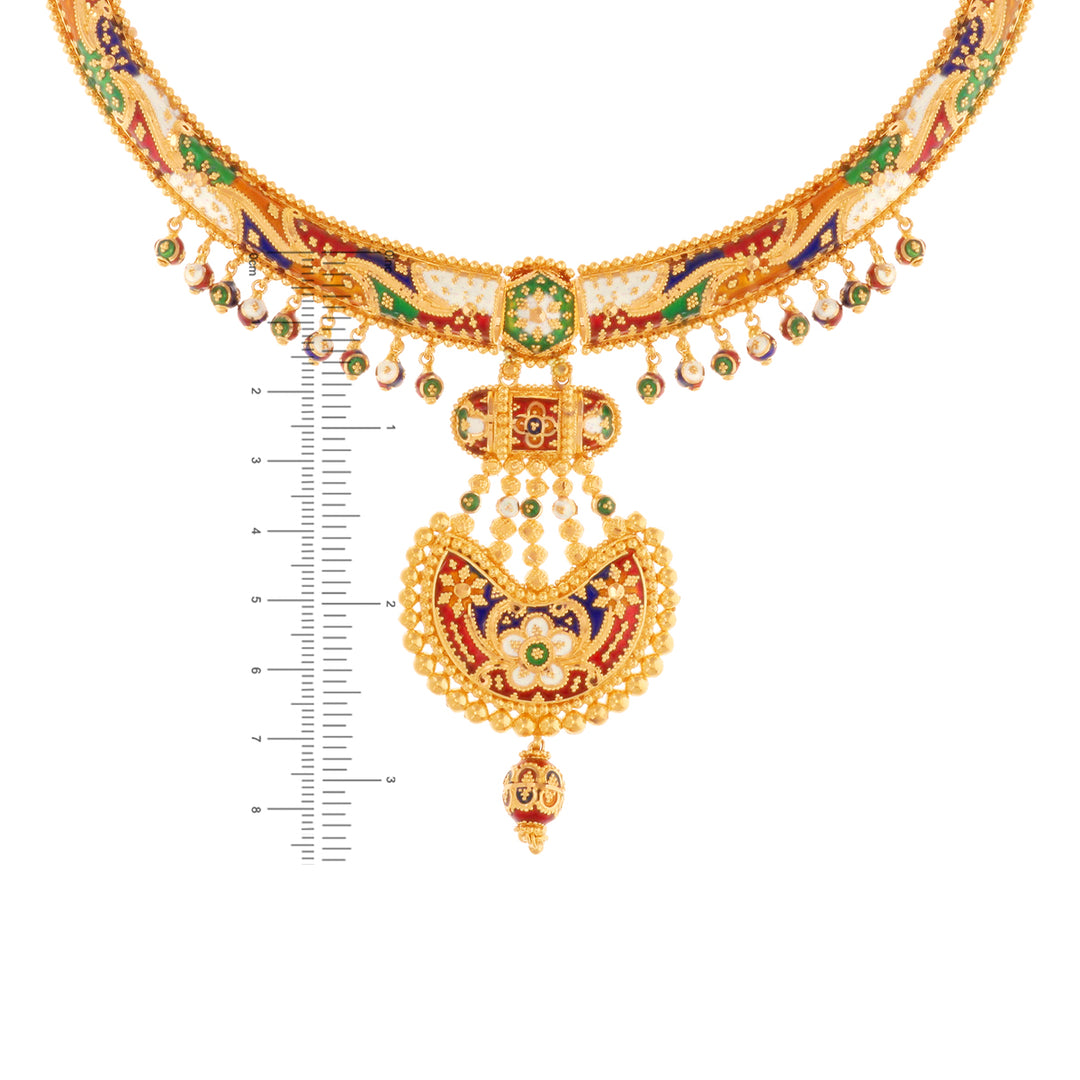 Hand-crafted Minakari Hansli Necklace Set in 22K Gold