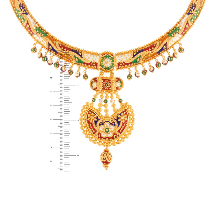 Hand-crafted Minakari Hansli Necklace Set in 22K Gold