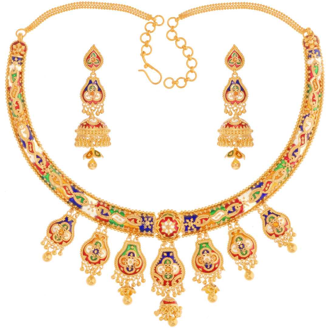 Artisan Minakari Hansli Necklace Set in 22K Gold
