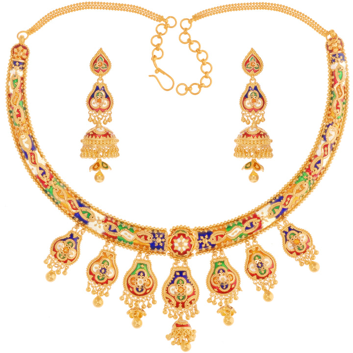 Artisan Minakari Hansli Necklace Set in 22K Gold