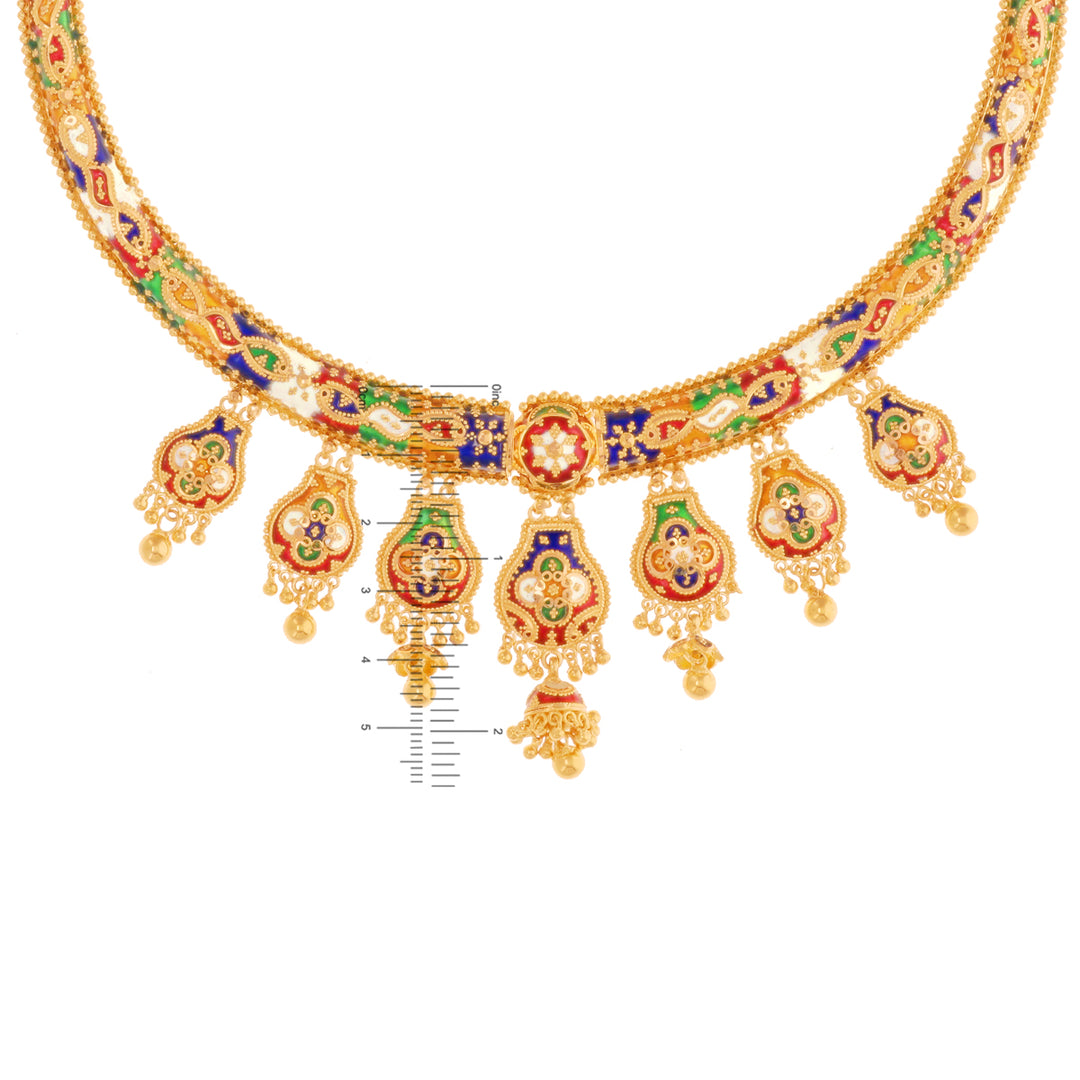 Artisan Minakari Hansli Necklace Set in 22K Gold