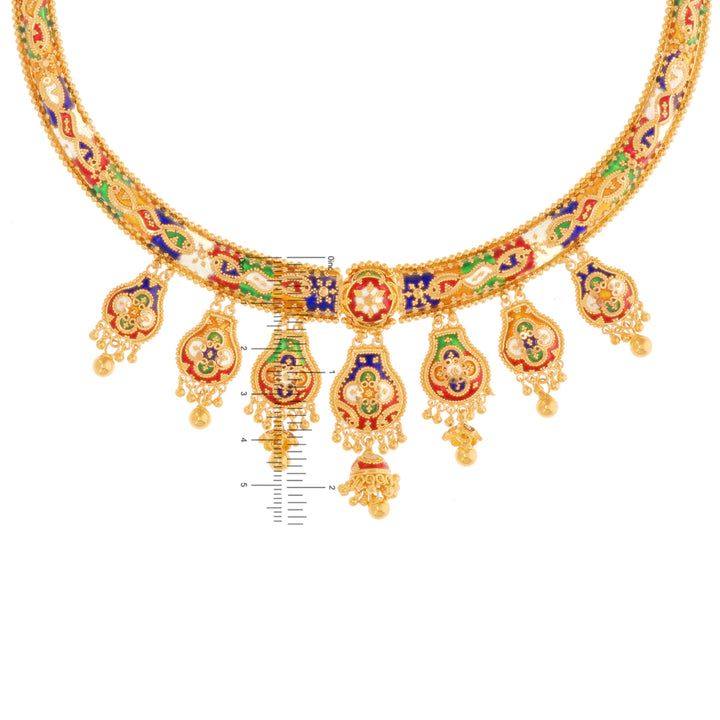 Artisan Minakari Hansli Necklace Set in 22K Gold