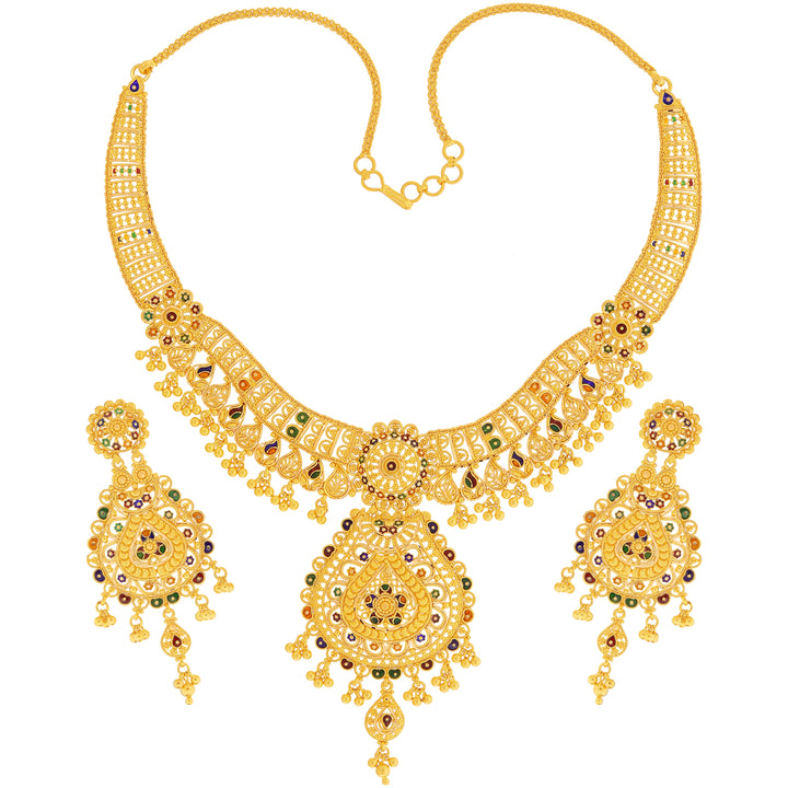 Alluring Necklace Set With Minakari in 22K Gold
