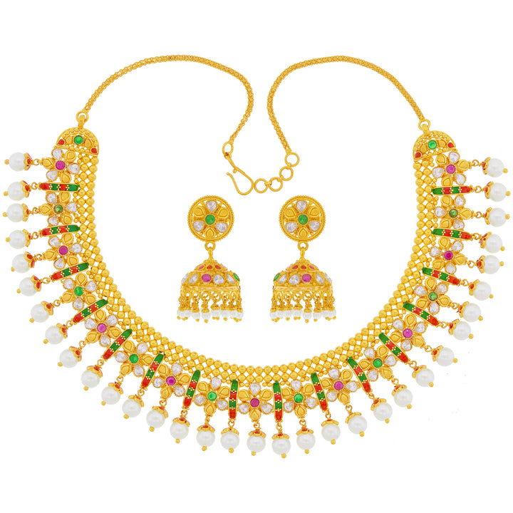 Ravishing Necklace Set with Gemstone & Minakari in 22K Gold