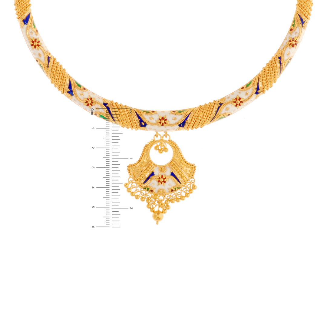 Beautiful Minakari Hansli Necklace Set in 22K Gold