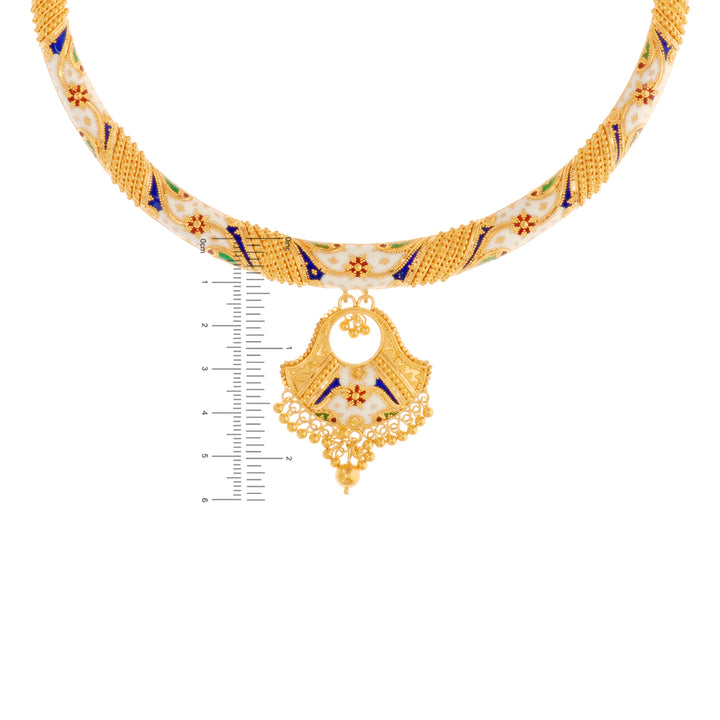 Beautiful Minakari Hansli Necklace Set in 22K Gold