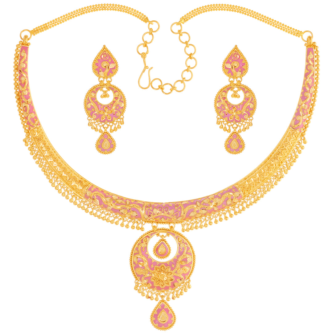 Intriguing Minakari Hansli Necklace Set in 22K Gold