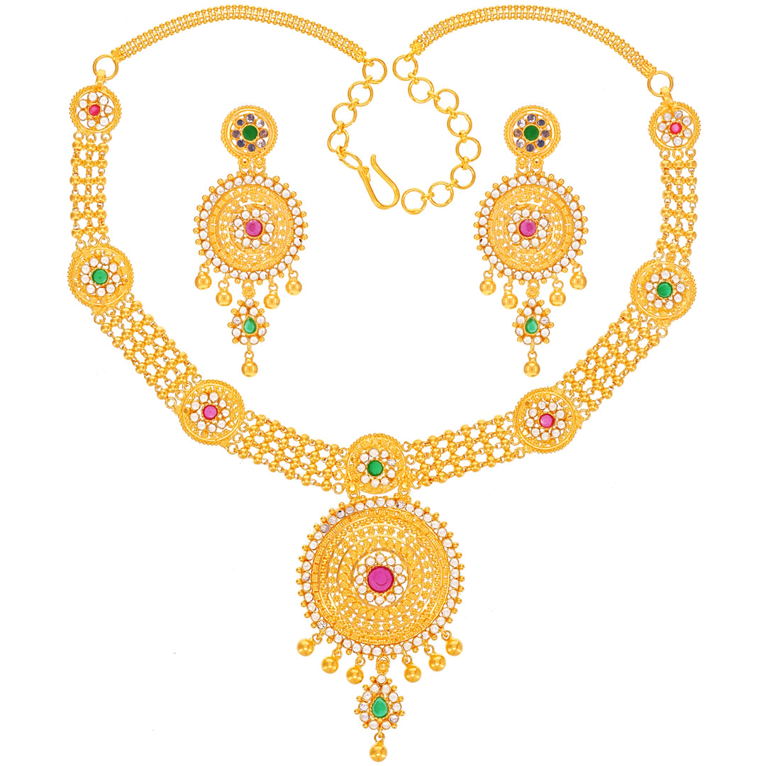 Enchanting Necklace Set With Gemstones in 22K Gold