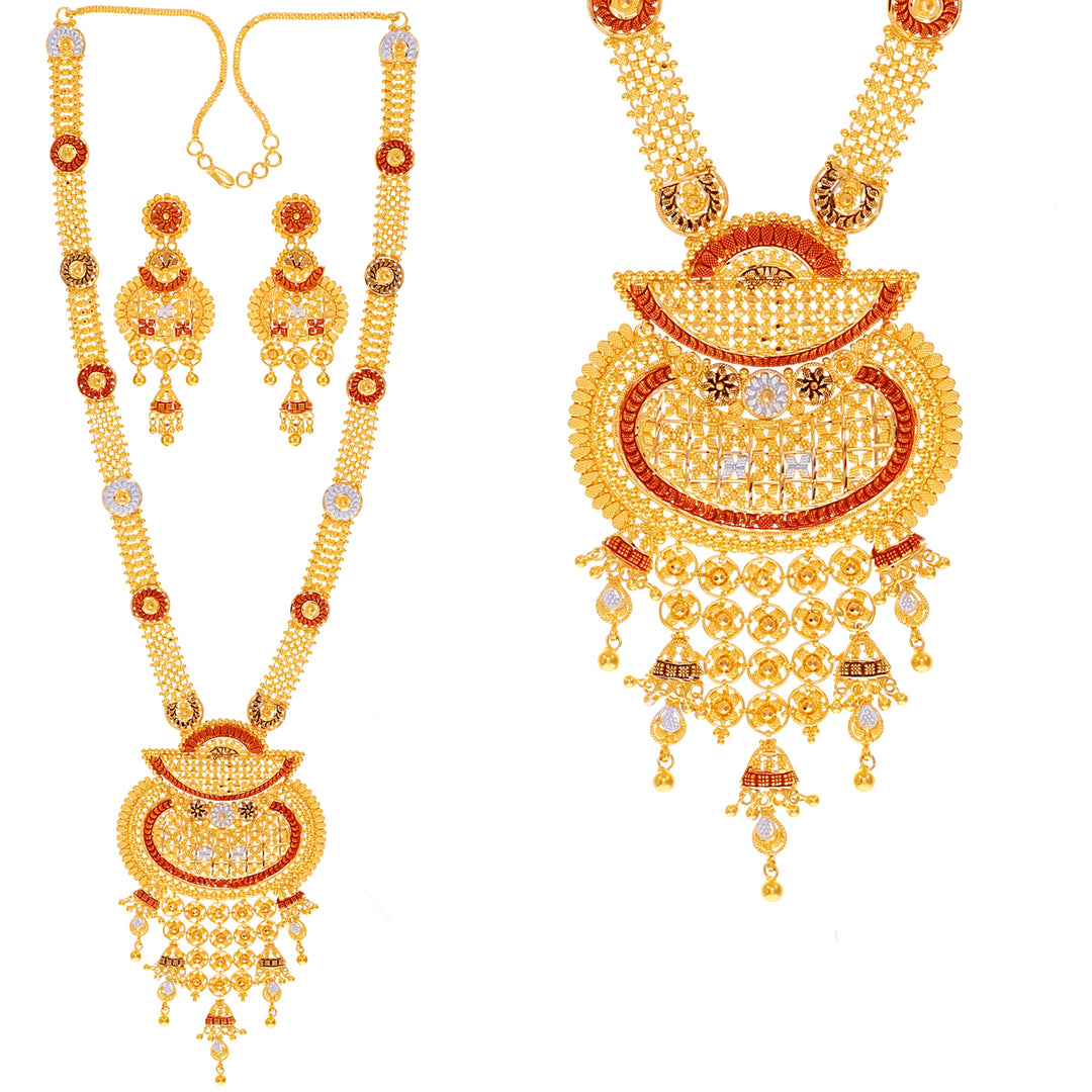 Precious Three tone Paata Haaram in 22K Gold