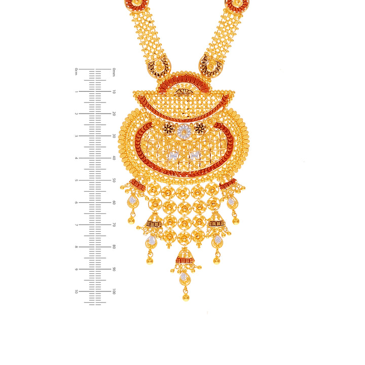 Precious Three tone Paata Haaram in 22K Gold