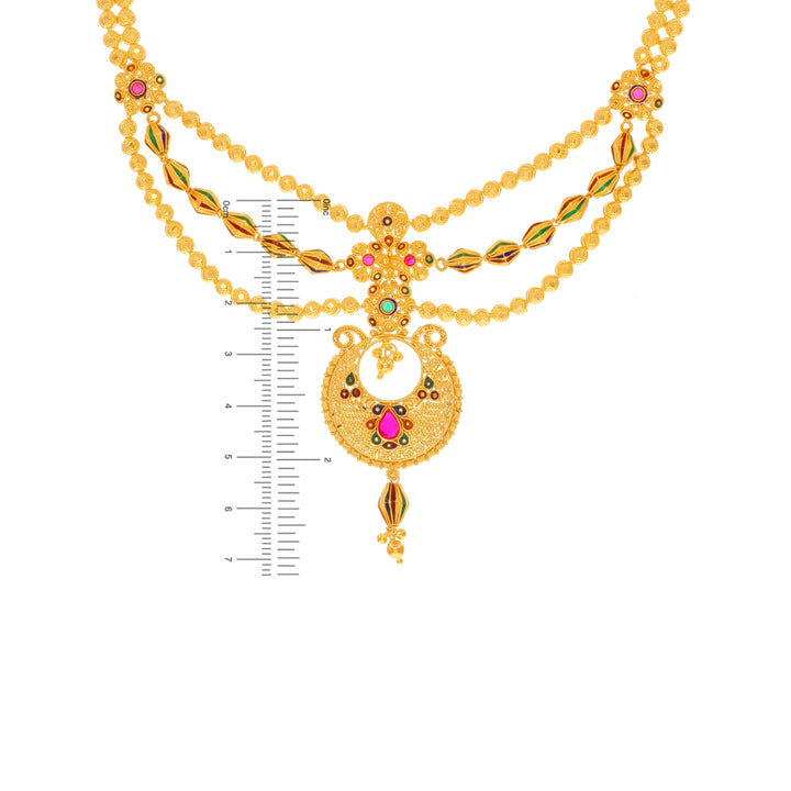 Precious Minakari Necklace Set With Gemstones in 22K Gold