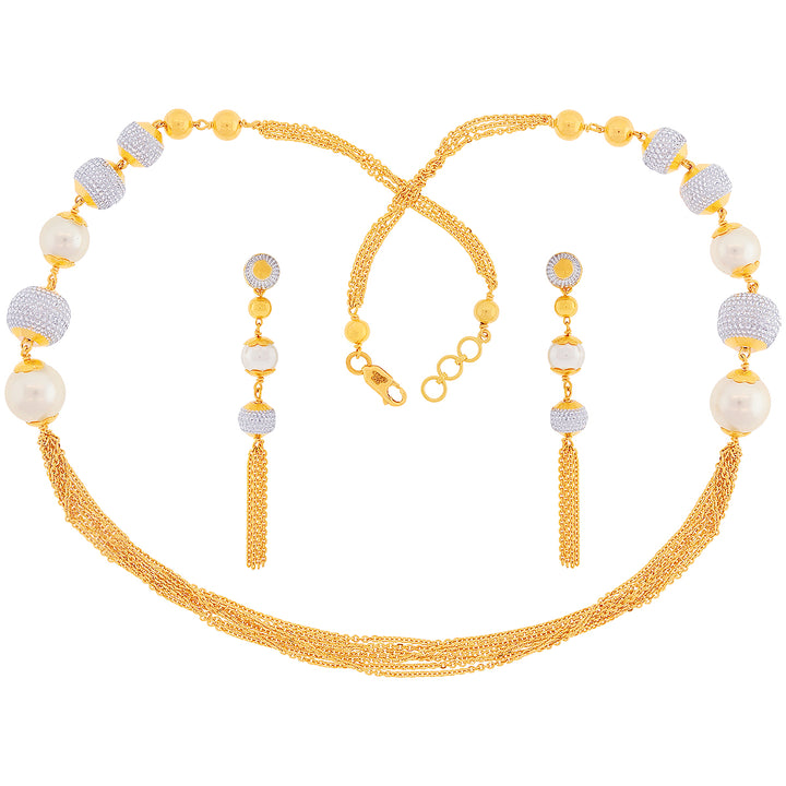 Precious Two tone Ball Necklace Set With Gemstones in 22K Gold
