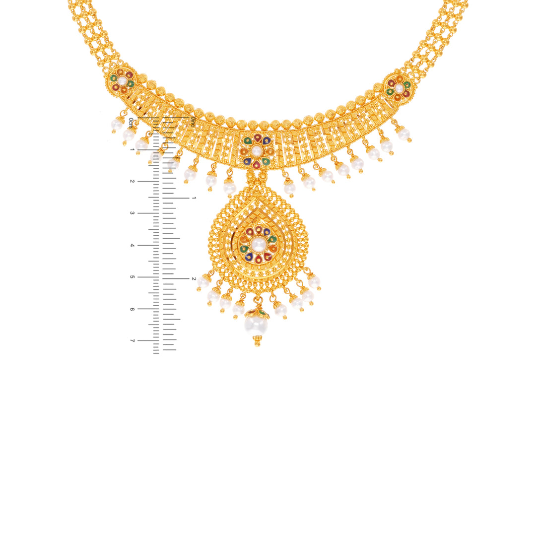 Ravishing Minakari Necklace Set With Pearl in 22K Gold