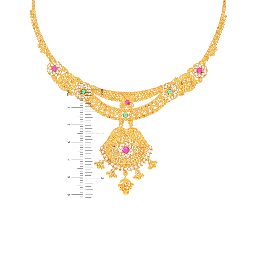 Artistic Necklace Set With Gemstones in 22K Gold