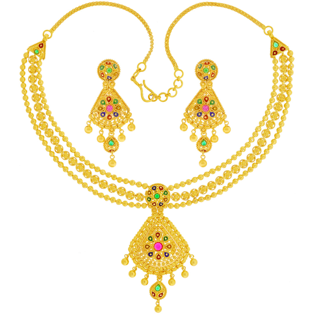 Minakari Necklace Set with Gemstones in 22K Gold