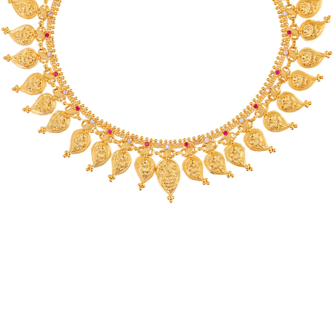 Classic Mango Necklace Set With Gemstones in 22K Gold