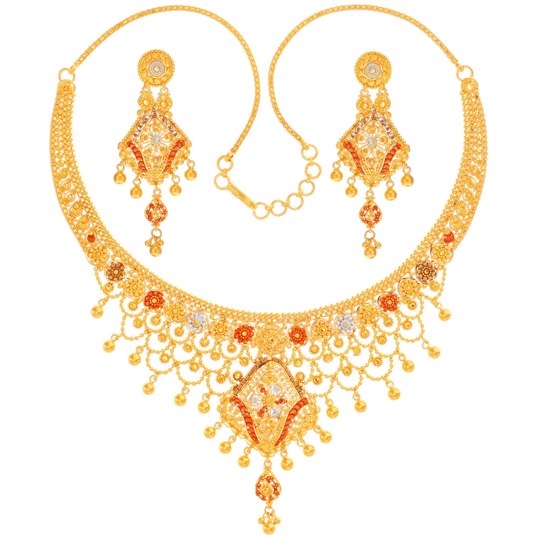 Lovely Three tone Necklace Set in 22K Gold