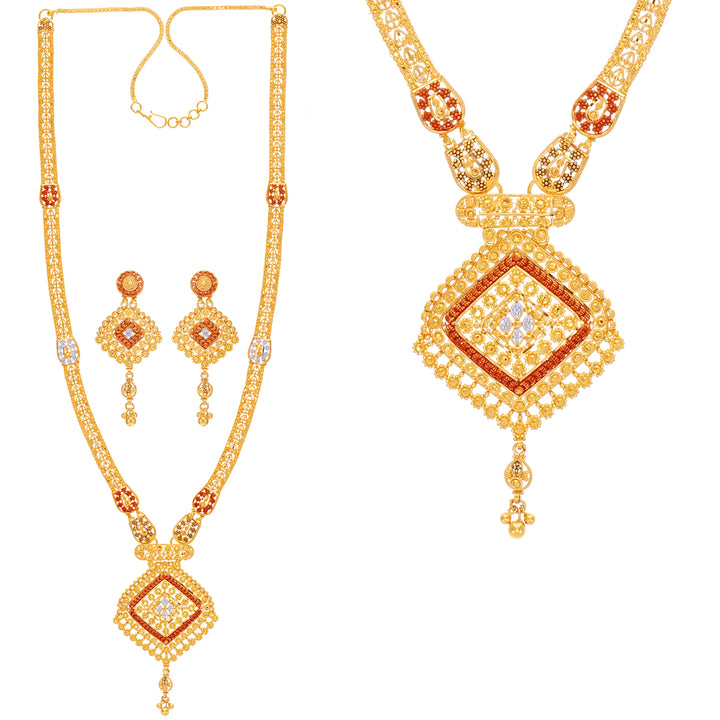 Precious Three tone Paata Haaram in 22K Gold