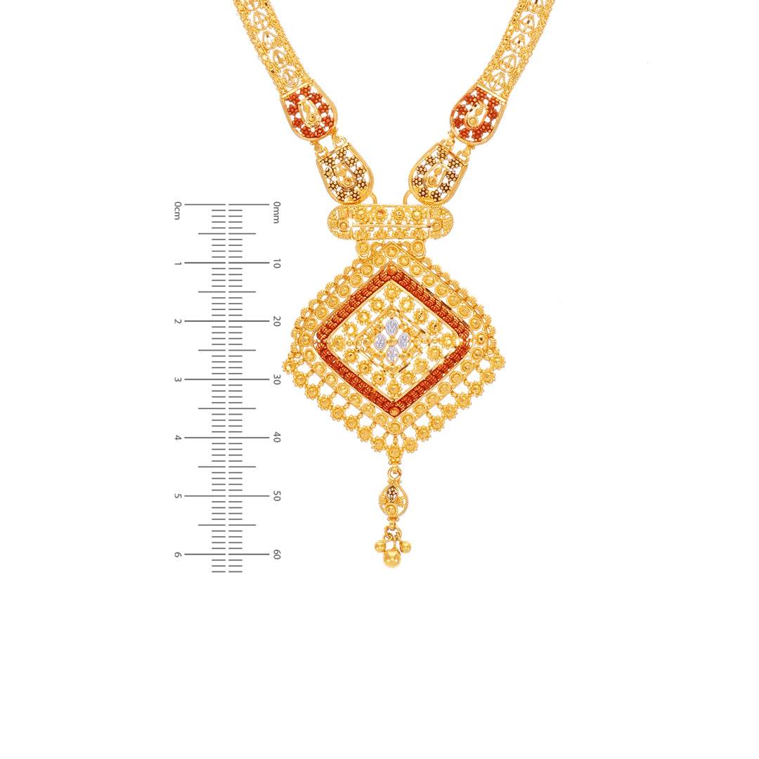 Precious Three tone Paata Haaram in 22K Gold