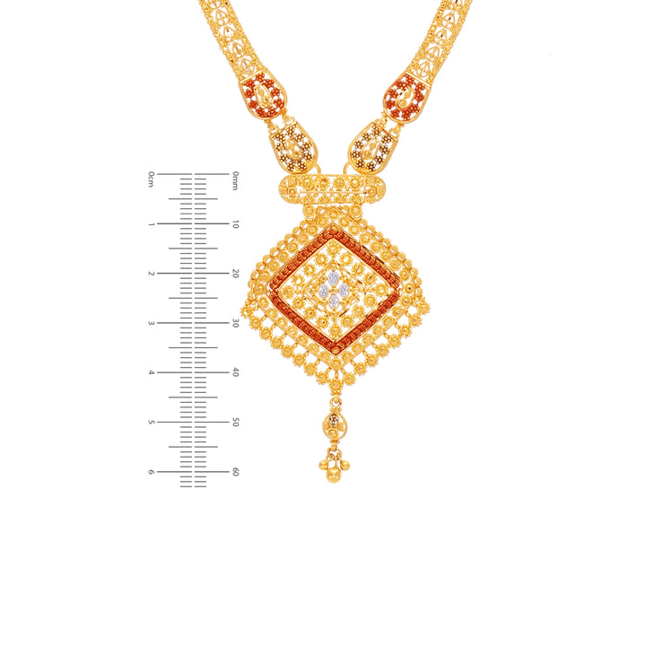 Precious Three tone Paata Haaram in 22K Gold