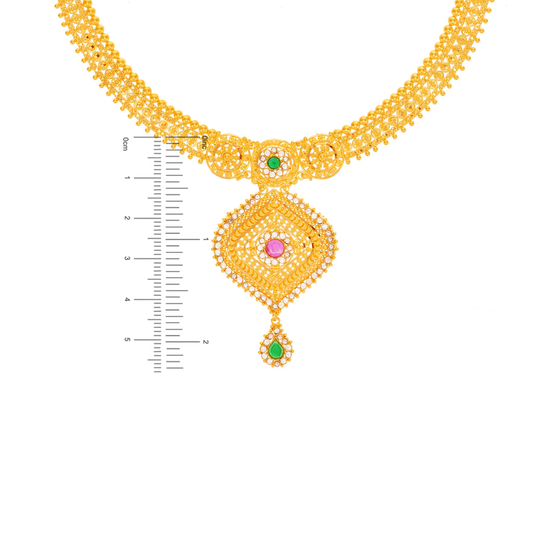 Charming Necklace Set With Ruby Emerald & Polki in 22K Gold