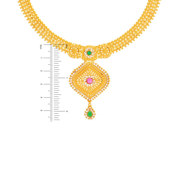 Charming Necklace Set With Ruby Emerald & Polki in 22K Gold