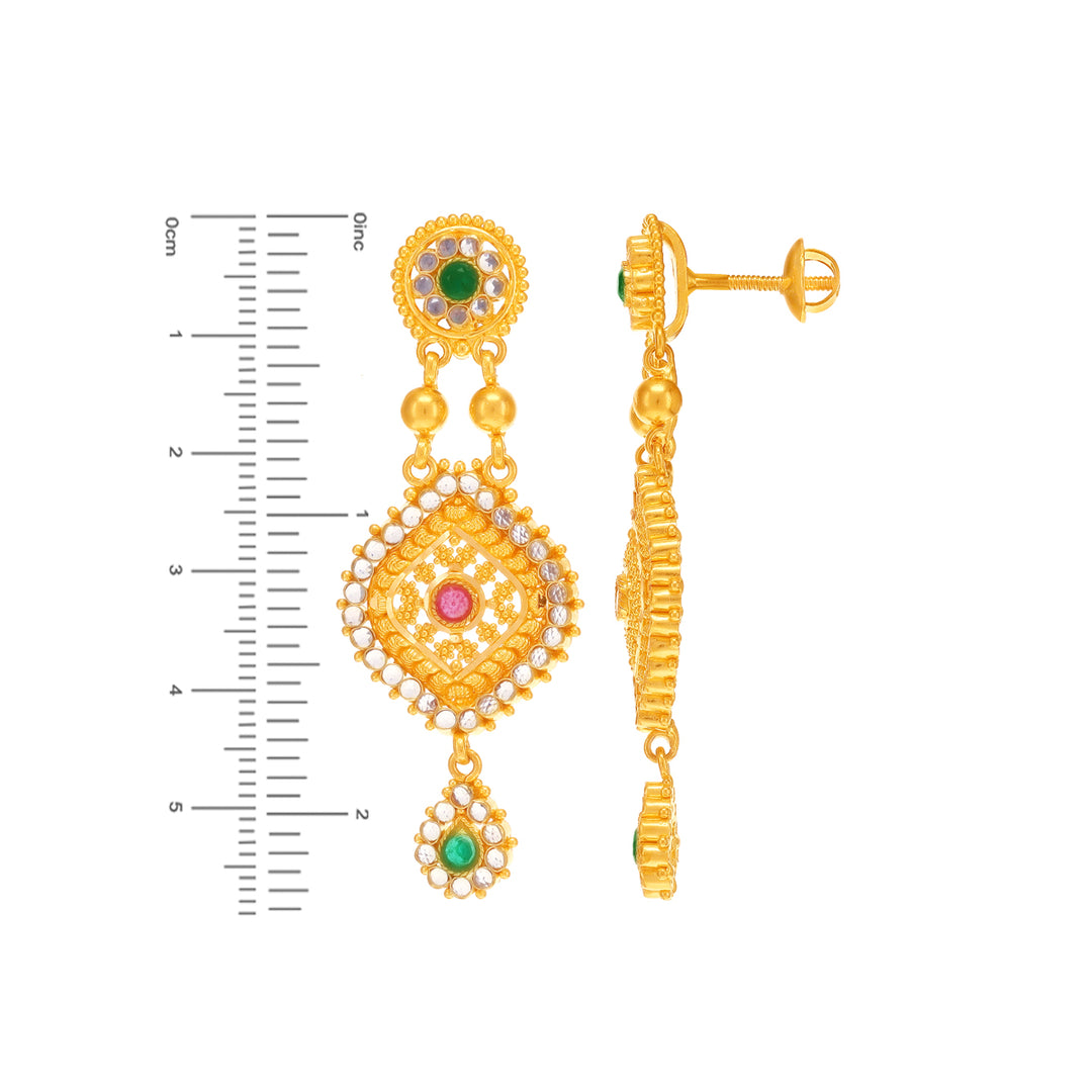 Charming Necklace Set With Ruby Emerald & Polki in 22K Gold