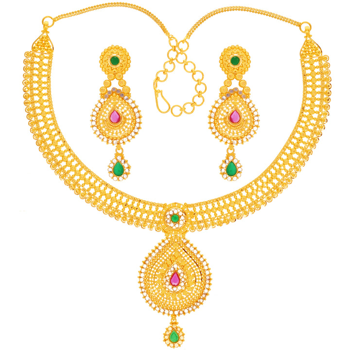 Fascinating Necklace Set With Ruby Emerald & Polki in 22K Gold