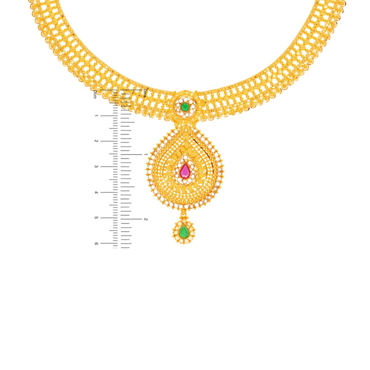 Fascinating Necklace Set With Ruby Emerald & Polki in 22K Gold
