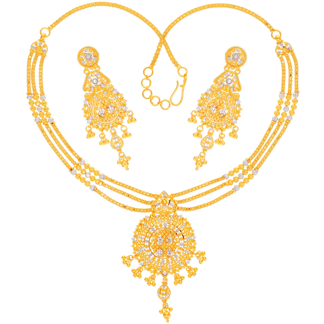 Charming Two tone Necklace Set in 22K Gold