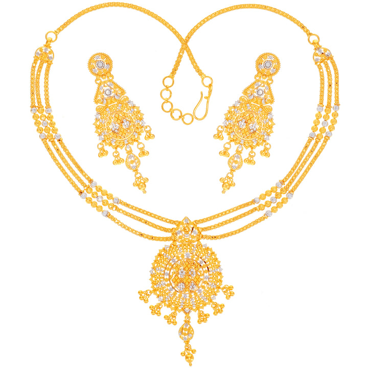 Charming Two tone Necklace Set in 22K Gold