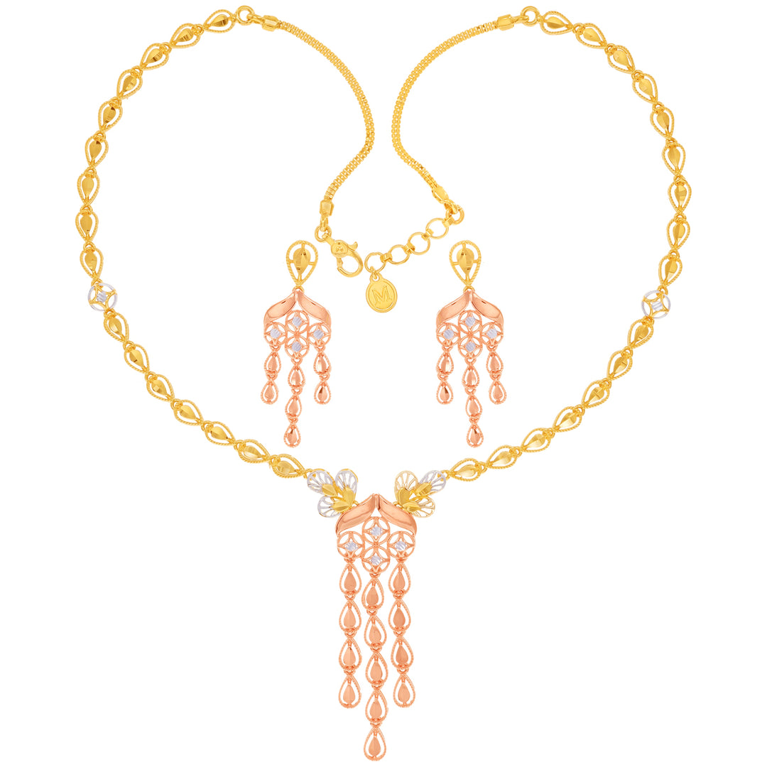 Gorgeous Three tone Necklace Set in 18K Gold