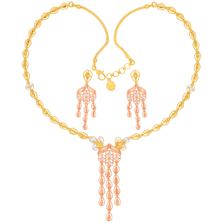 Gorgeous Three tone Necklace Set in 18K Gold