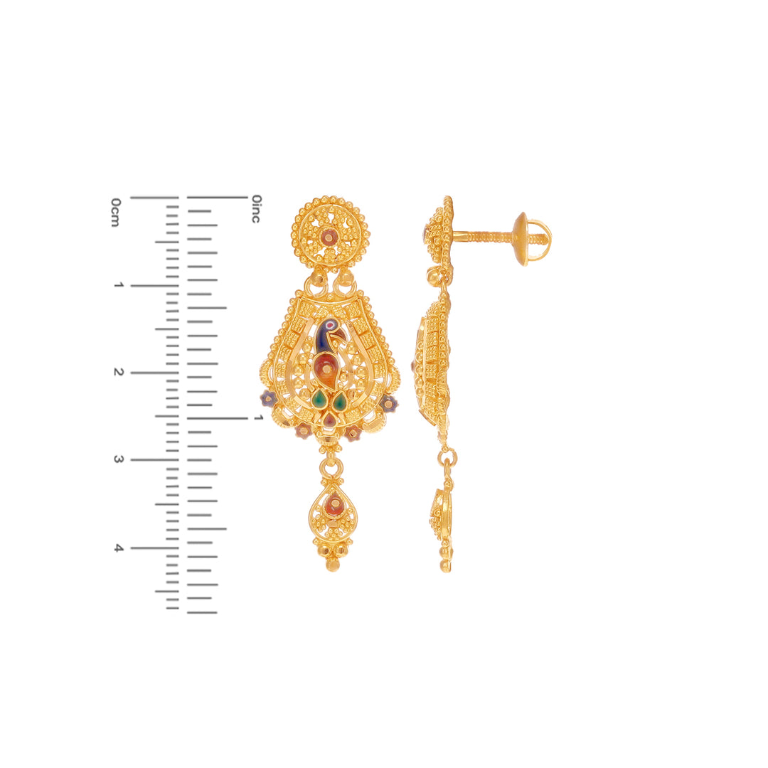 Ornate Minakari Peacock Necklace Set in 22K Gold