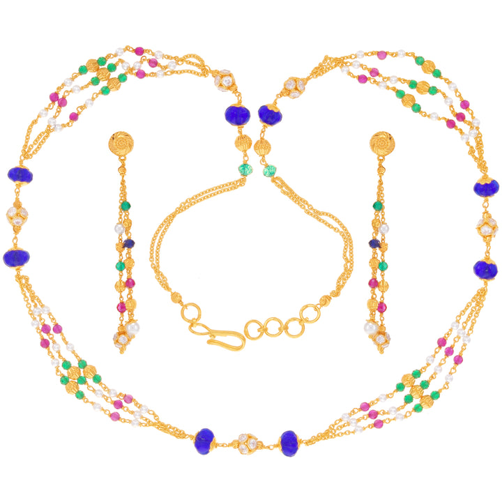 Ravishing Necklace Set With Gemstones in 22K Gold
