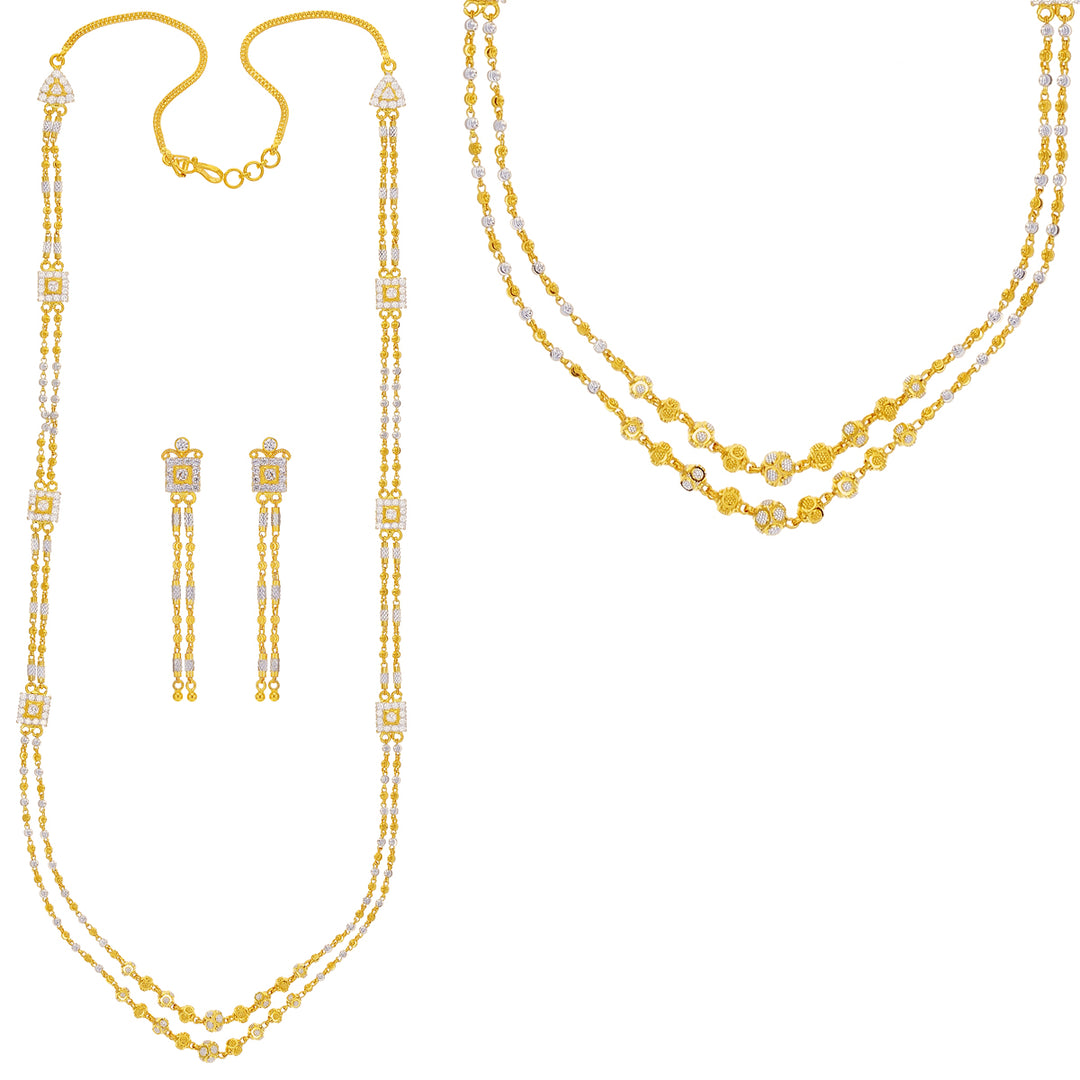 Ravishing Two Tone Two Line Patta Haaram with CZ in 22K Gold