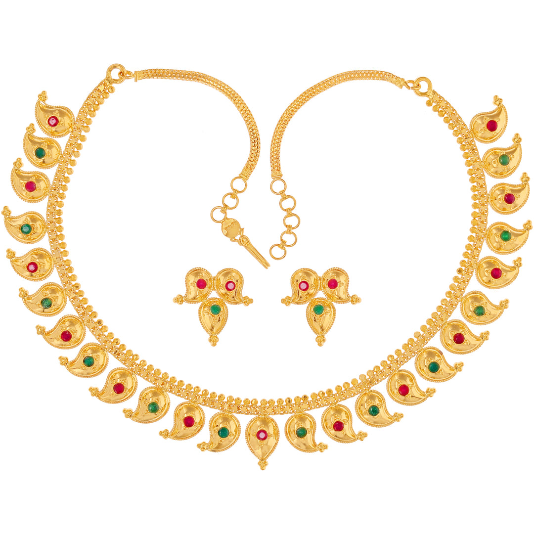 Sophisticated Mango Necklace Set With Ruby & EmeraldR in 22K Gold